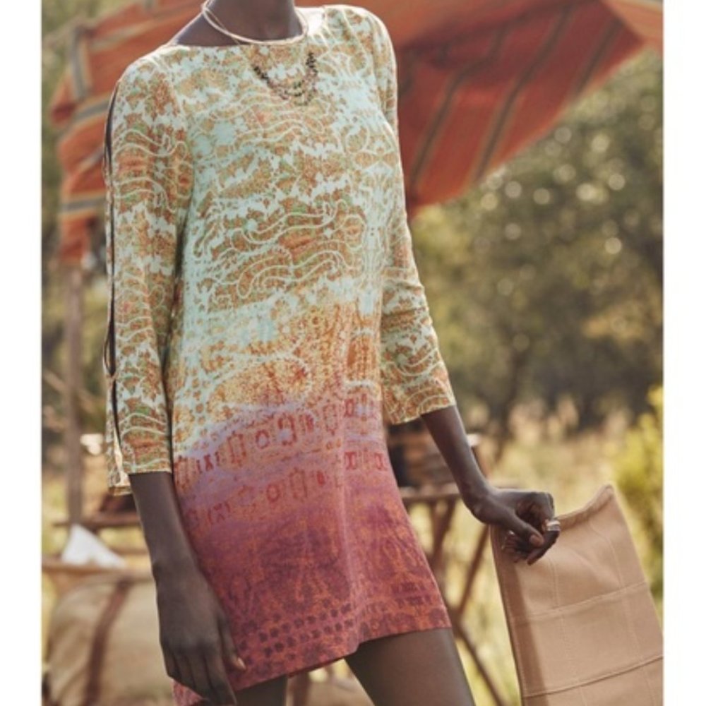 Anthro Maeve Cleome Silk Ombre Print Dress - Picture 3 of 8